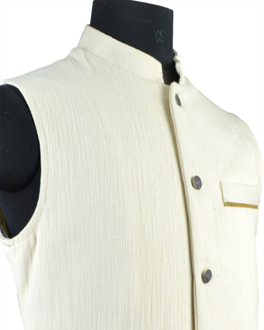 hand_crafted_eco_friendly_khadi_denim_nehru_jacket_for_men_white_01_close_up_cutout