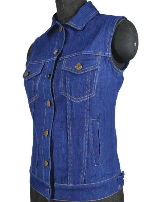 Hand-Crafted Eco-friendly Handloom Denim Sleeveless Trucker Jacket for Women - Natural Indigo Dye
