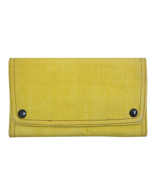Stylish and fashionable, multi-purpose eco-friendly wallet - hand-stitched out of premium 100% cotton handwoven denim, dyed with natural dye extracted from marigold flower petals